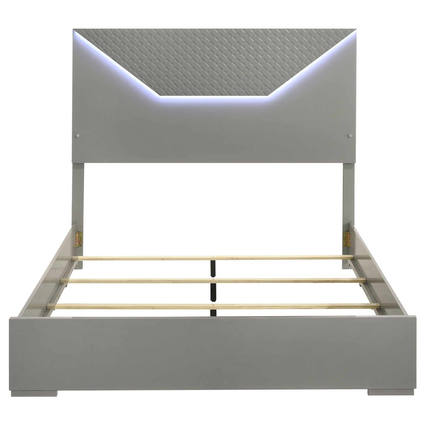 Grey Wood Panel Queen Bed with LED Headboard for Modern Bedrooms