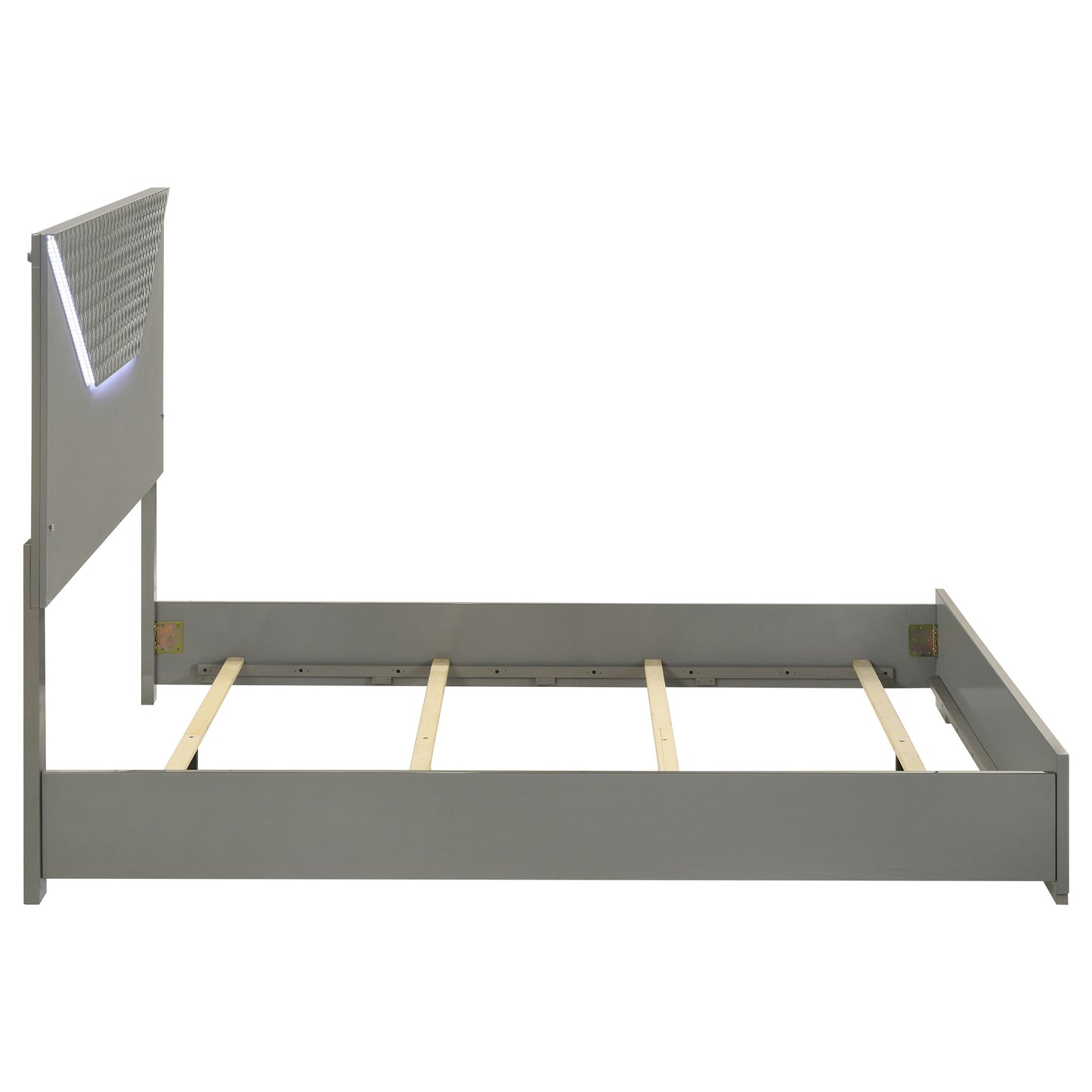 Grey Wood Panel Queen Bed with LED Headboard for Modern Bedrooms