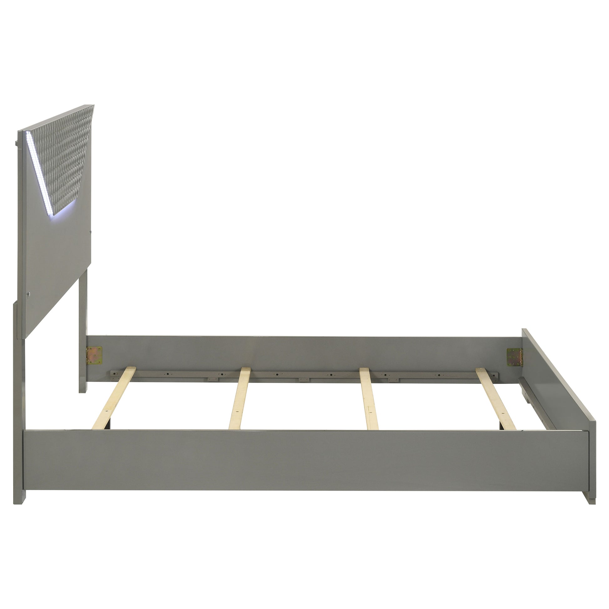 Grey Wood Panel Queen Bed with LED Headboard for Modern Bedrooms