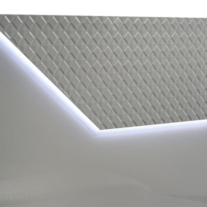 Grey Wood Panel Queen Bed with LED Headboard for Modern Bedrooms