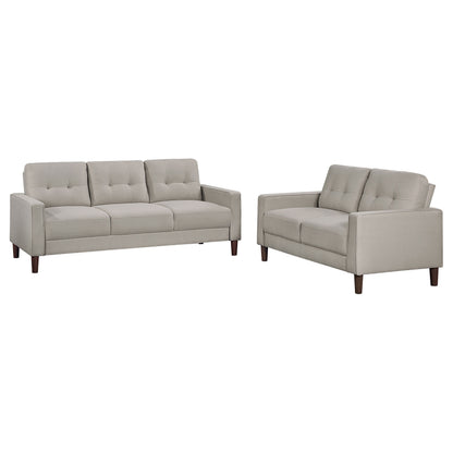 Beige Tufted Sofa Set with Espresso Wood Frame for Living Rooms