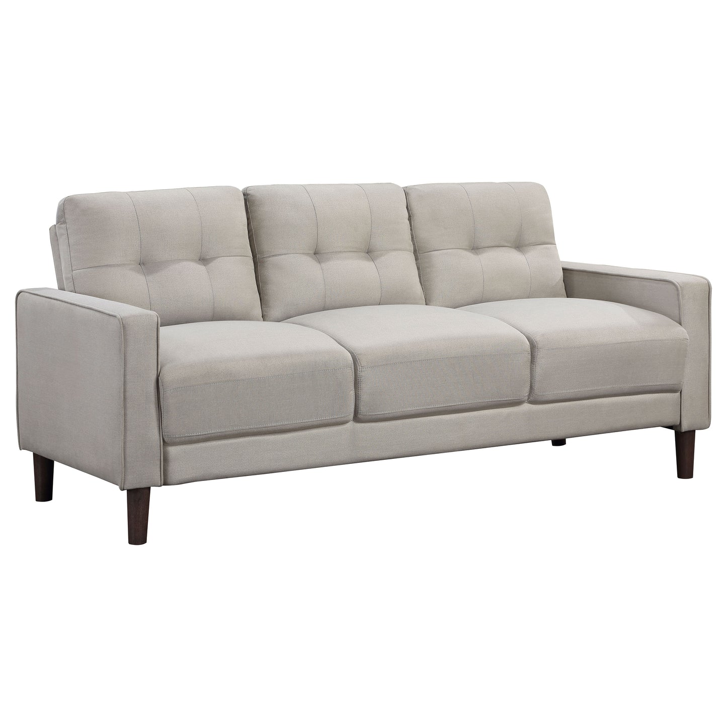 Beige Tufted Sofa Set with Espresso Wood Frame for Living Rooms