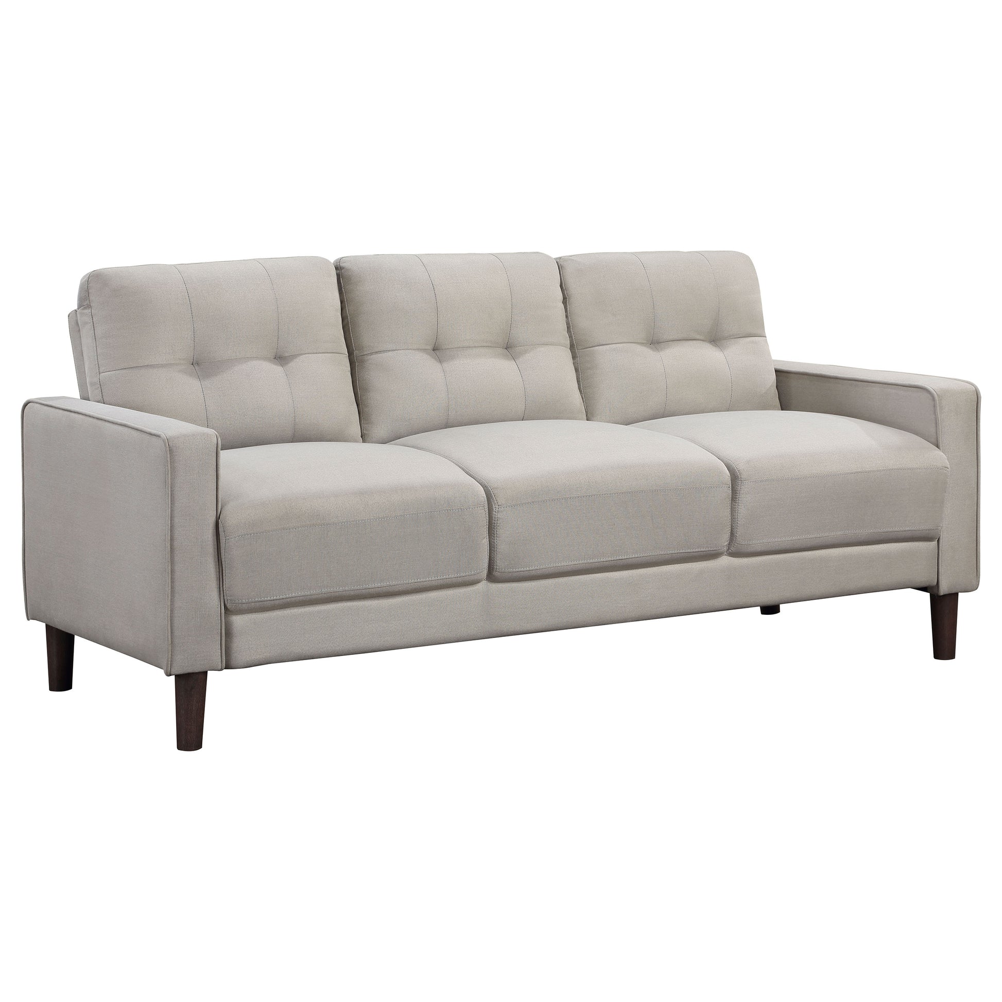 Beige Tufted Sofa Set with Espresso Wood Frame for Living Rooms