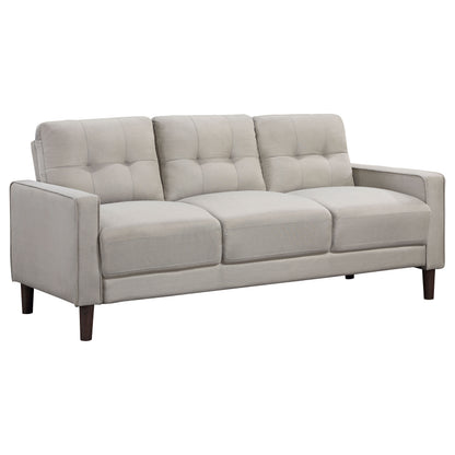 Beige Tufted Sofa Set with Espresso Wood Frame for Living Rooms