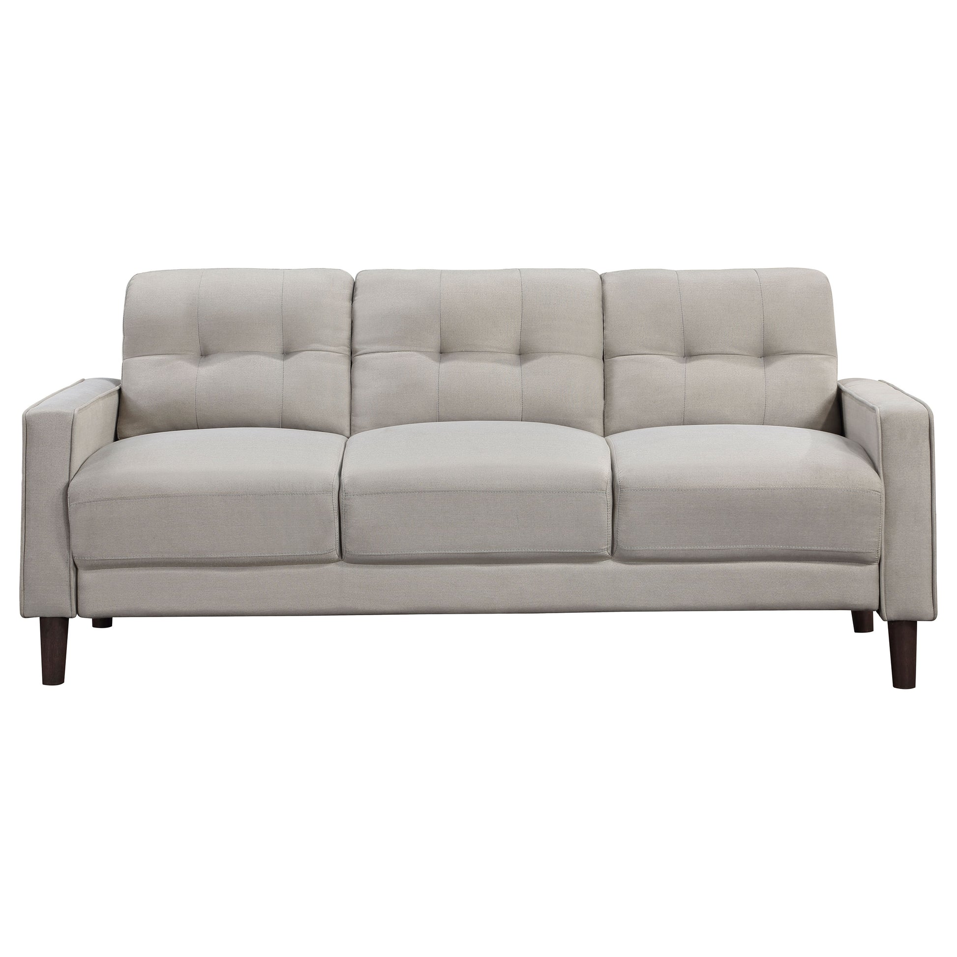Beige Tufted Sofa Set with Espresso Wood Frame for Living Rooms