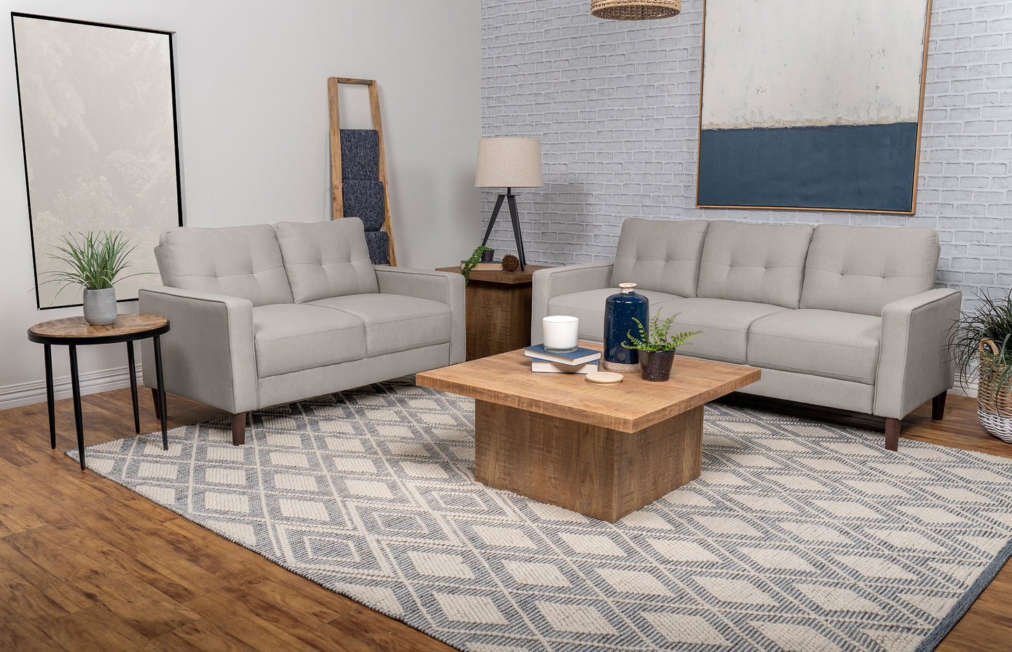 Harvey Beige 2-piece Upholstered Tufted Sofa Set