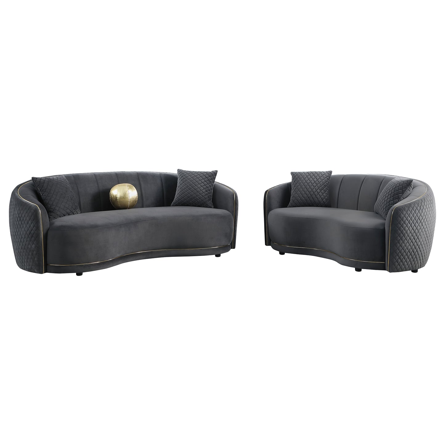 Dark Grey 5 Seat Upholstered Sofa Set for Living Room