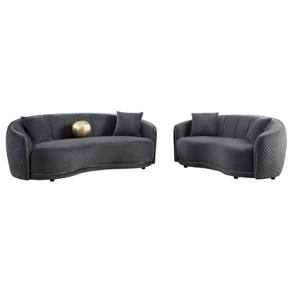 Dark Grey 5 Seat Upholstered Sofa Set for Living Room