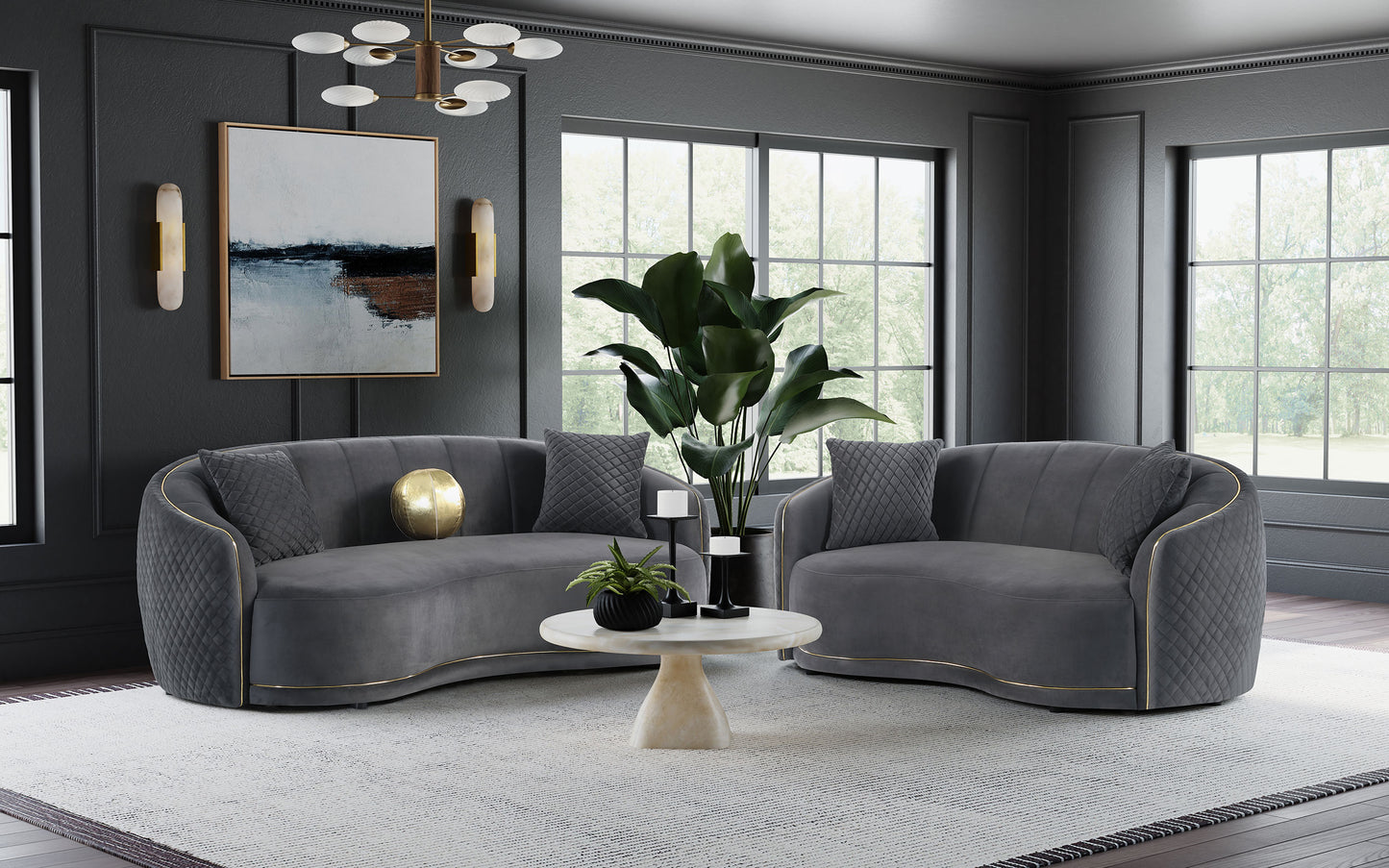 Lorraine Dark Grey 2-piece Upholstered Sofa Set