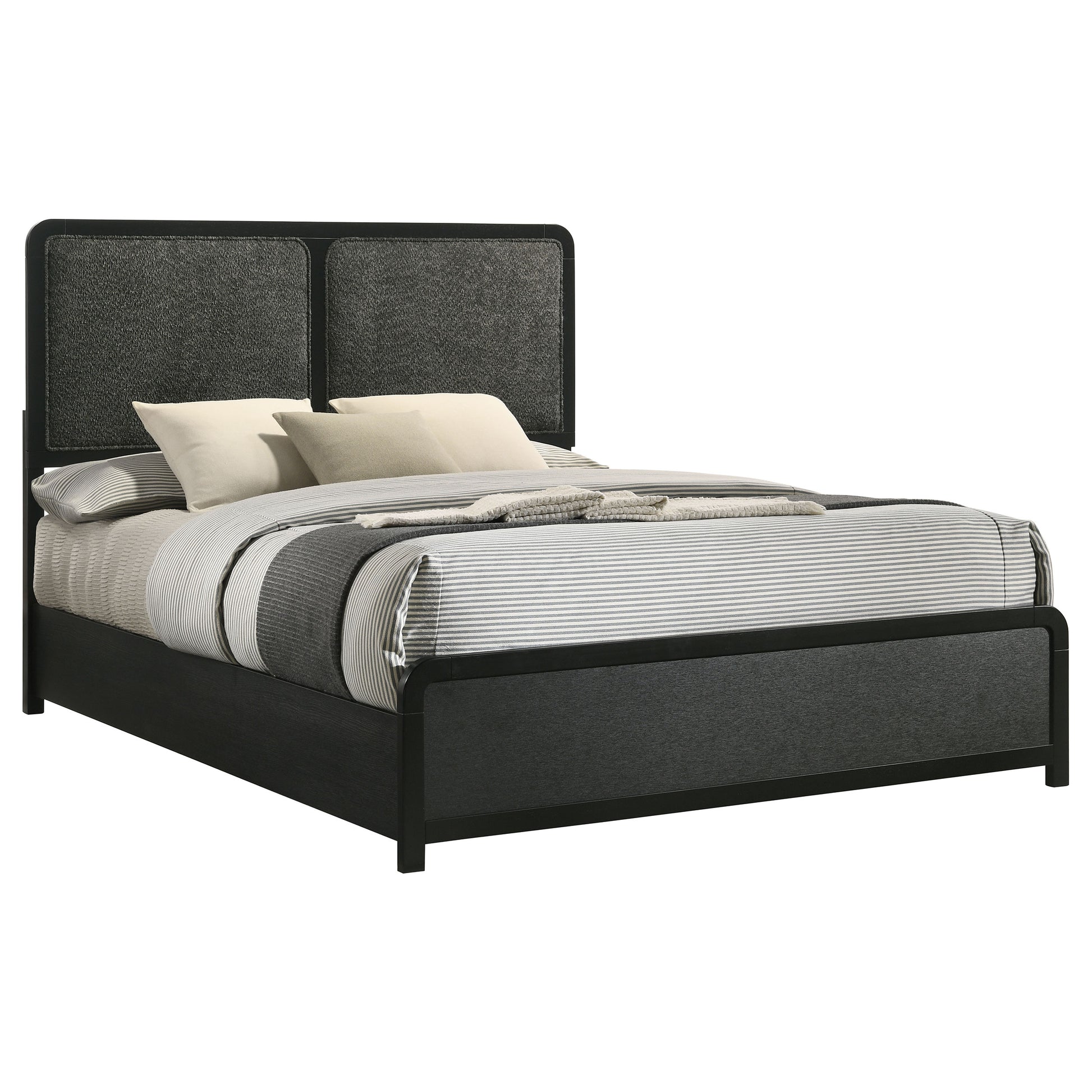 King Size Black Wood Upholstered Bed Frame for Bedroom