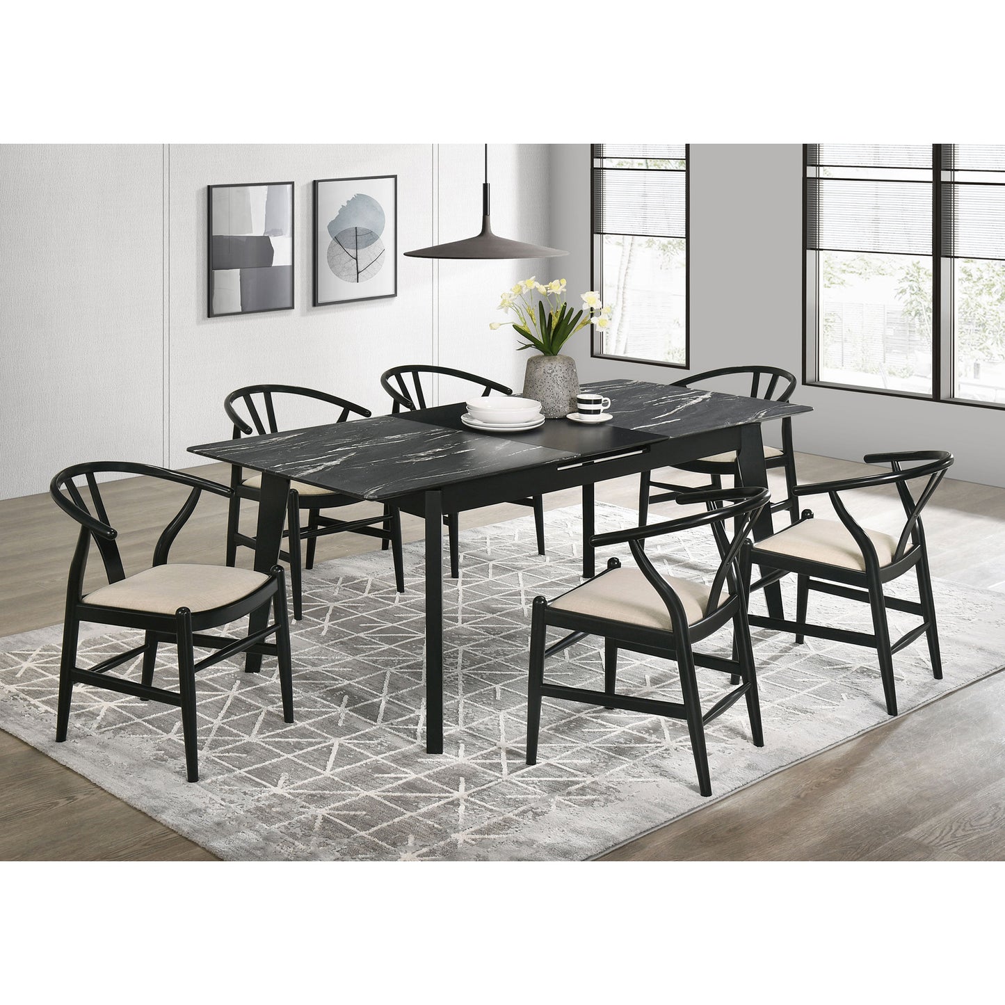 Spivey Black 7-piece Extension Leaf Dining Table Set