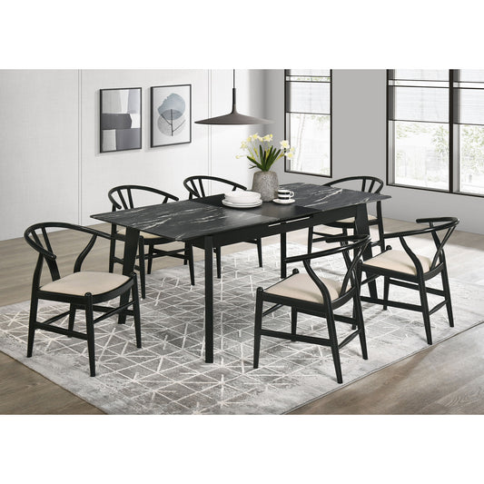 Spivey Black 7-piece Extension Leaf Dining Table Set