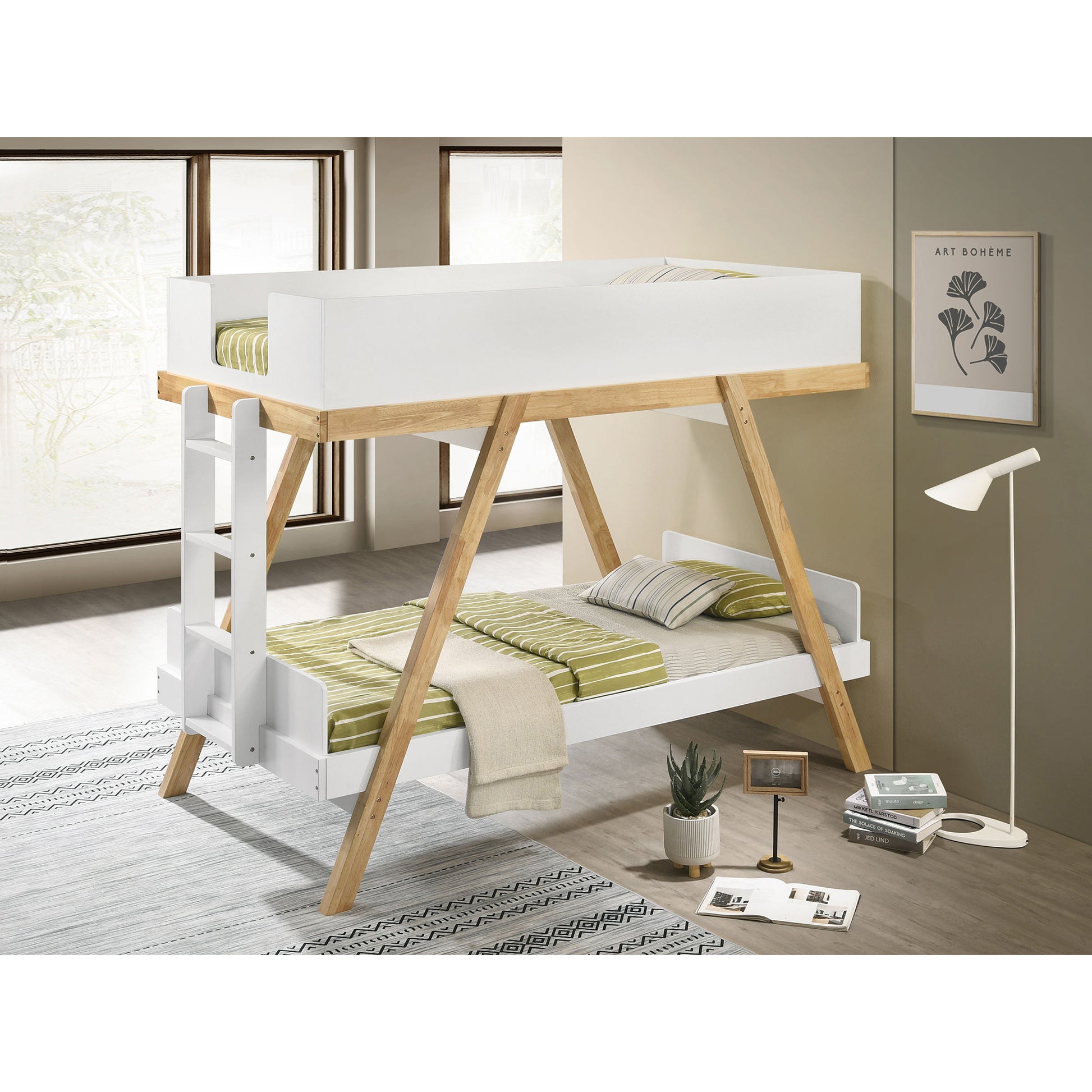 Crispin White Twin Over Twin Bunk Bed with Mattresses