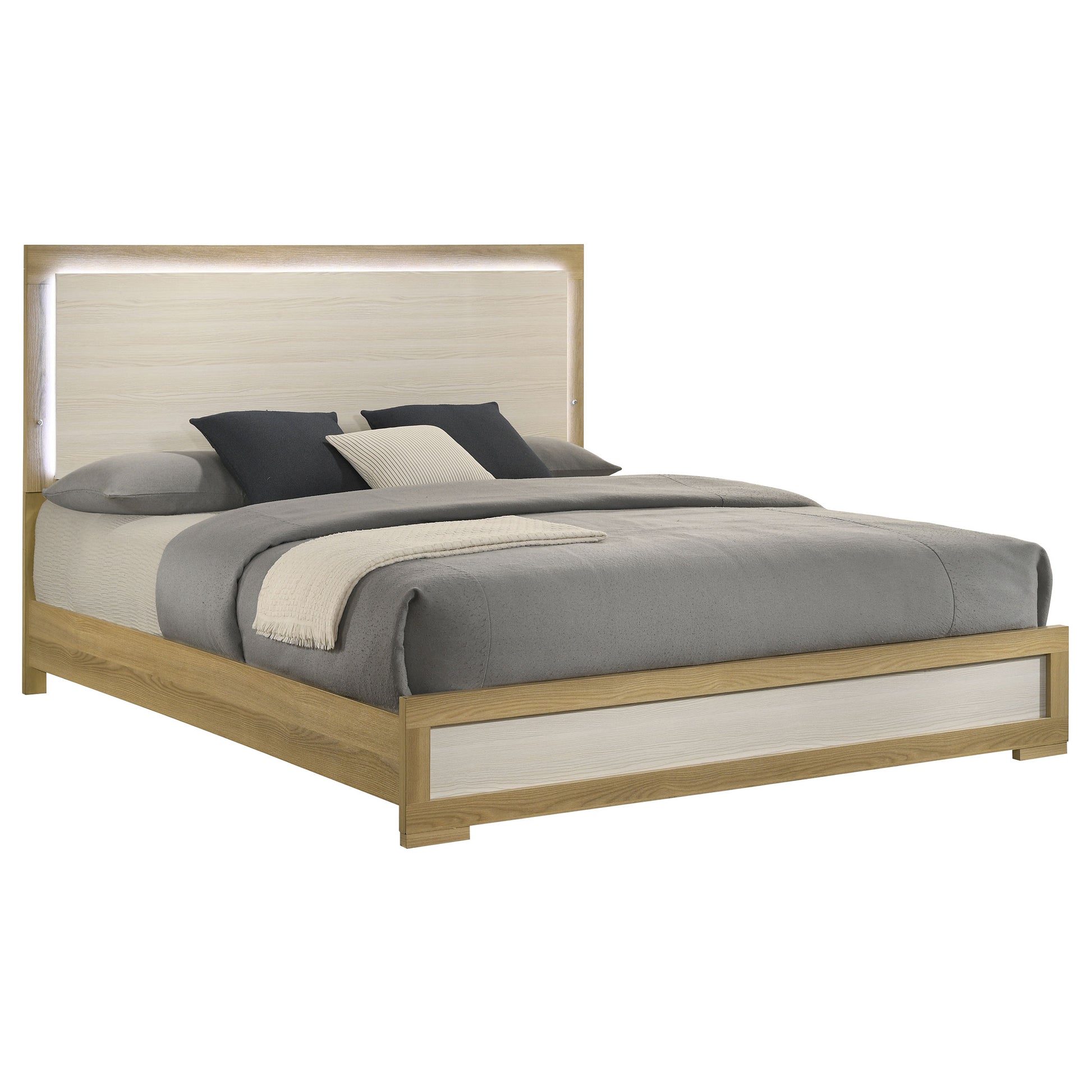 King Panel Bed with Natural Wood Headboard