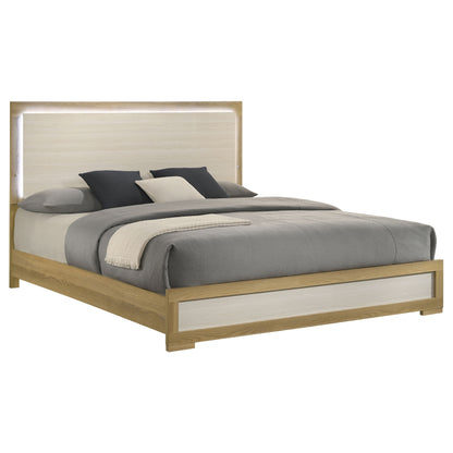 King Panel Bed with Natural Wood Headboard