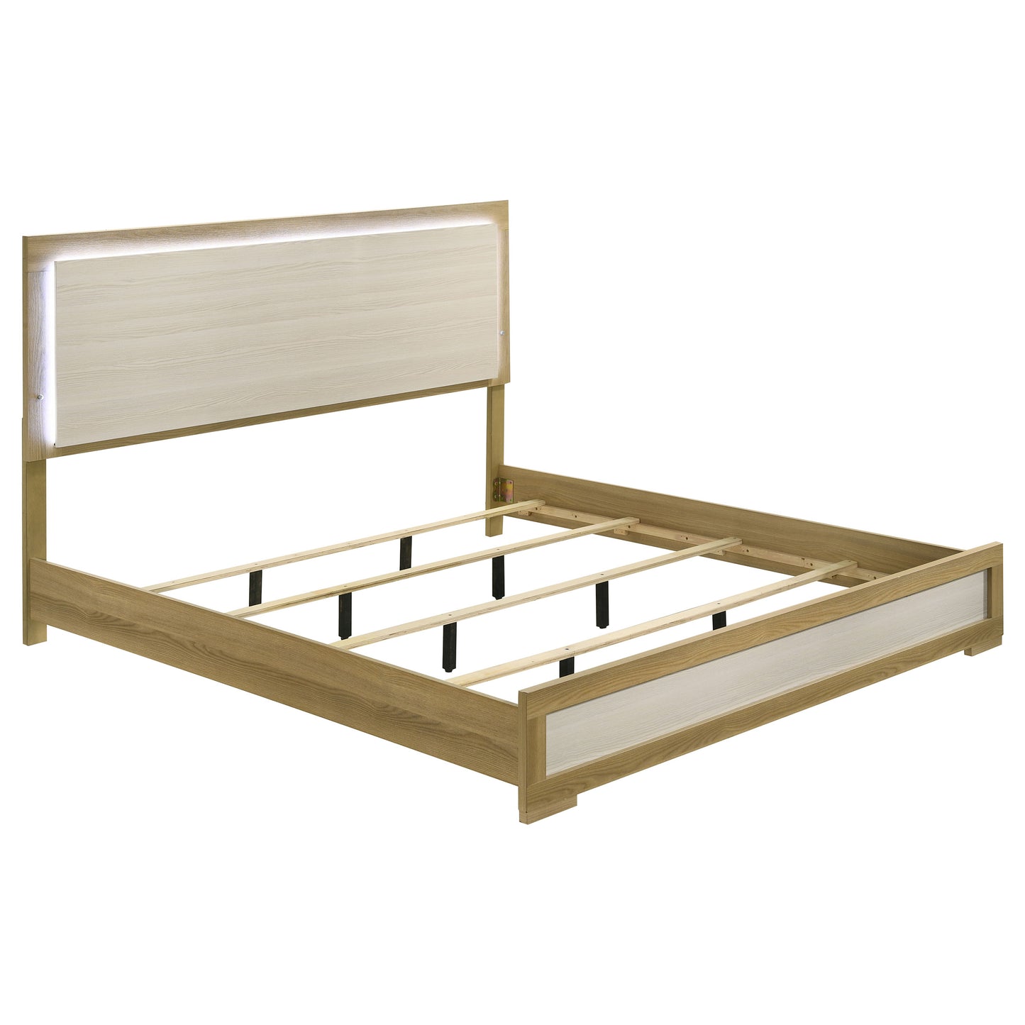 King Panel Bed with Natural Wood Headboard