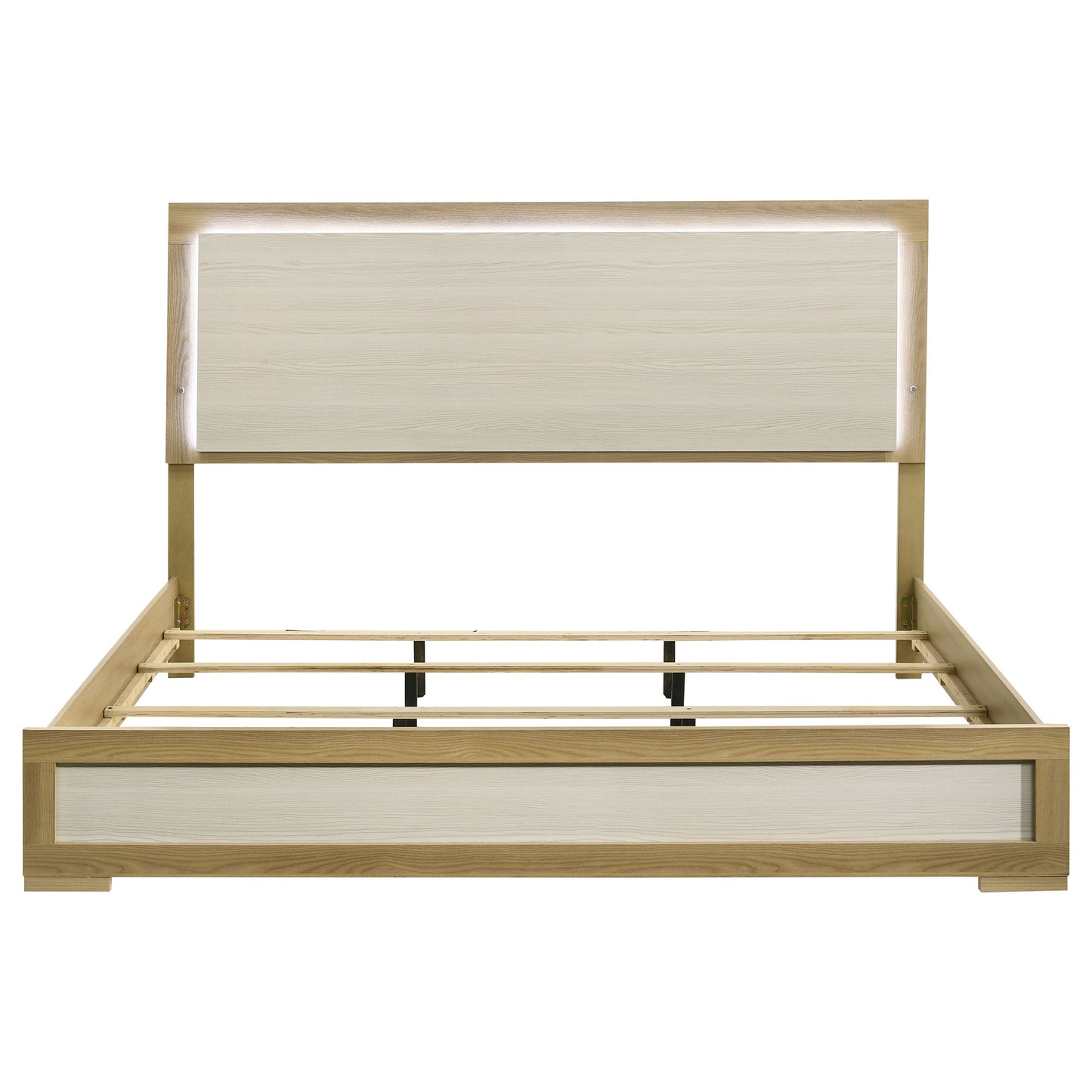 King Panel Bed with Natural Wood Headboard