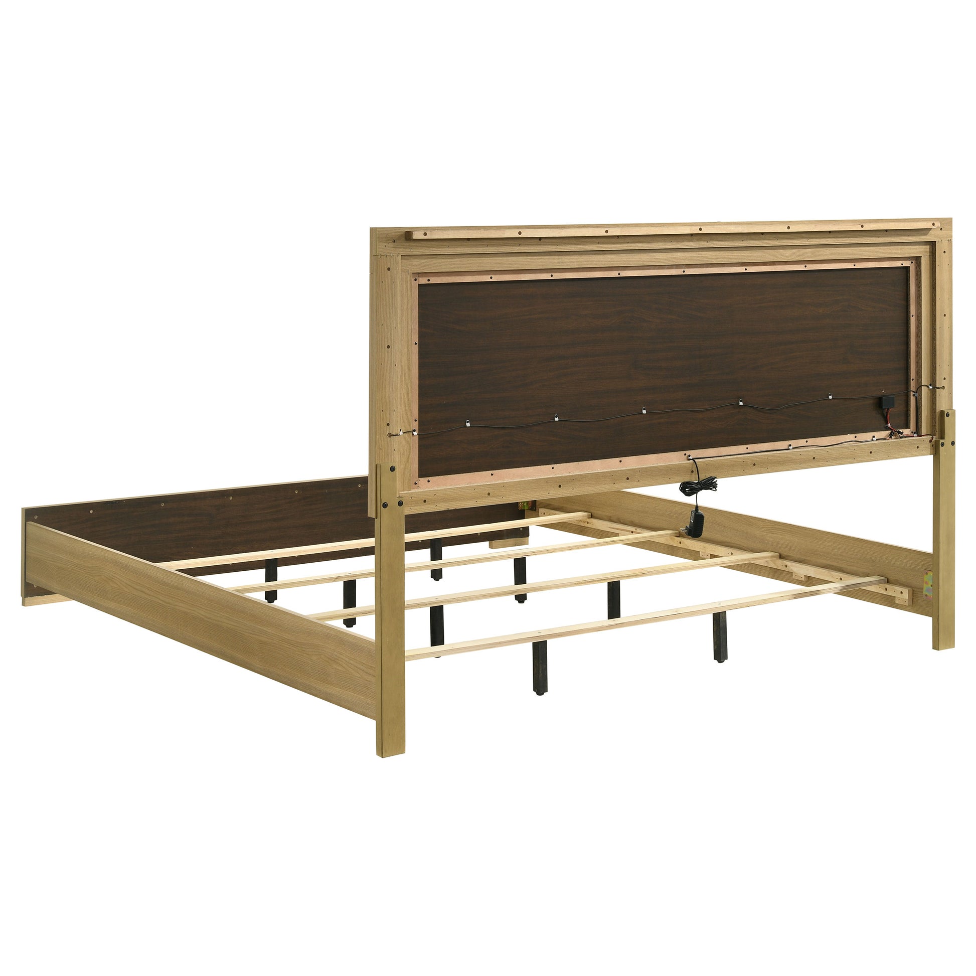 King Panel Bed with Natural Wood Headboard