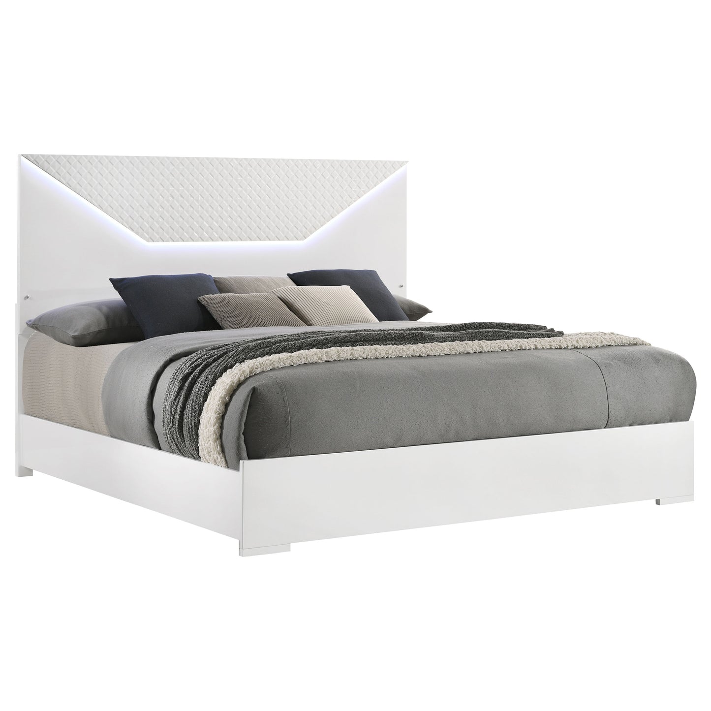Pierce White High Gloss LED Headboard King Bed