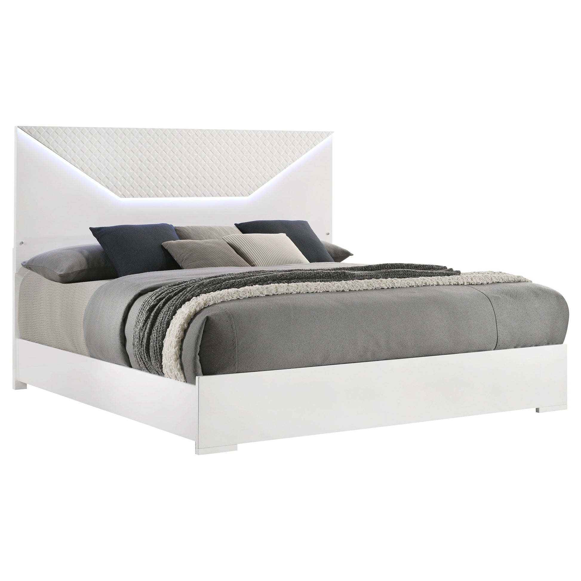 Pierce White High Gloss LED Headboard King Bed