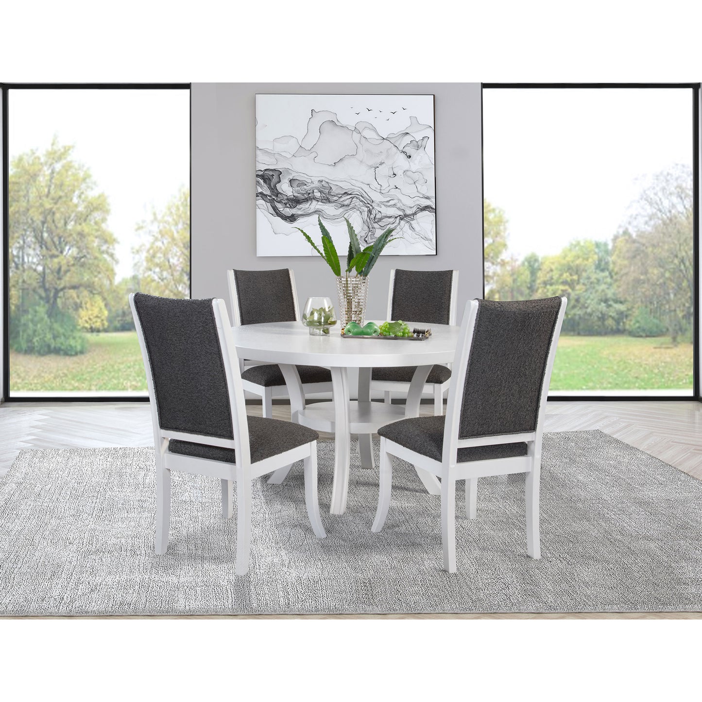 Tyler Pearl White 5-piece Round Wood Dining Table Set