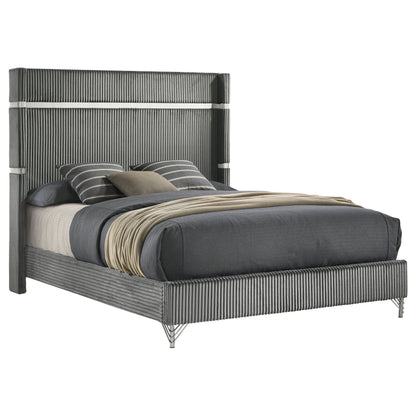 Grey Upholstered Queen Wingback Bed Frame for Modern Bedroom