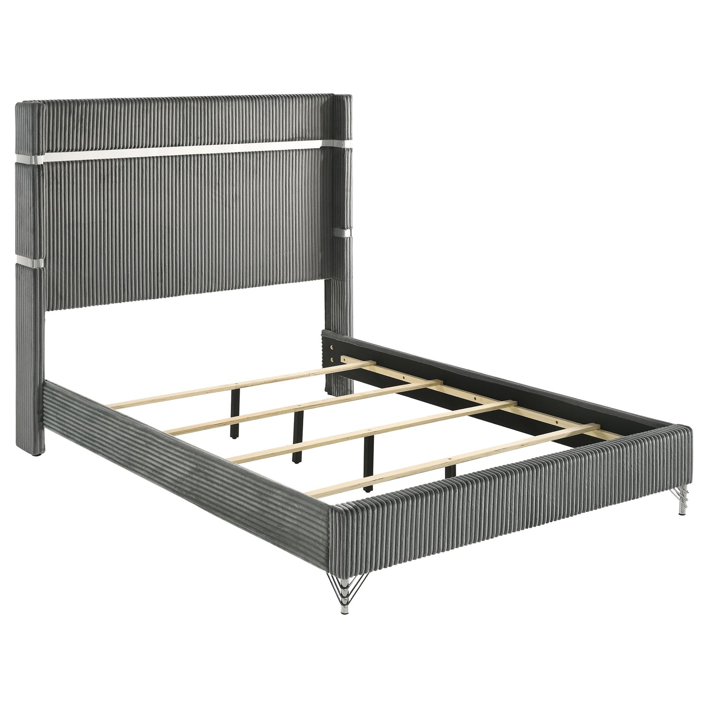 Grey Upholstered Queen Wingback Bed Frame for Modern Bedroom