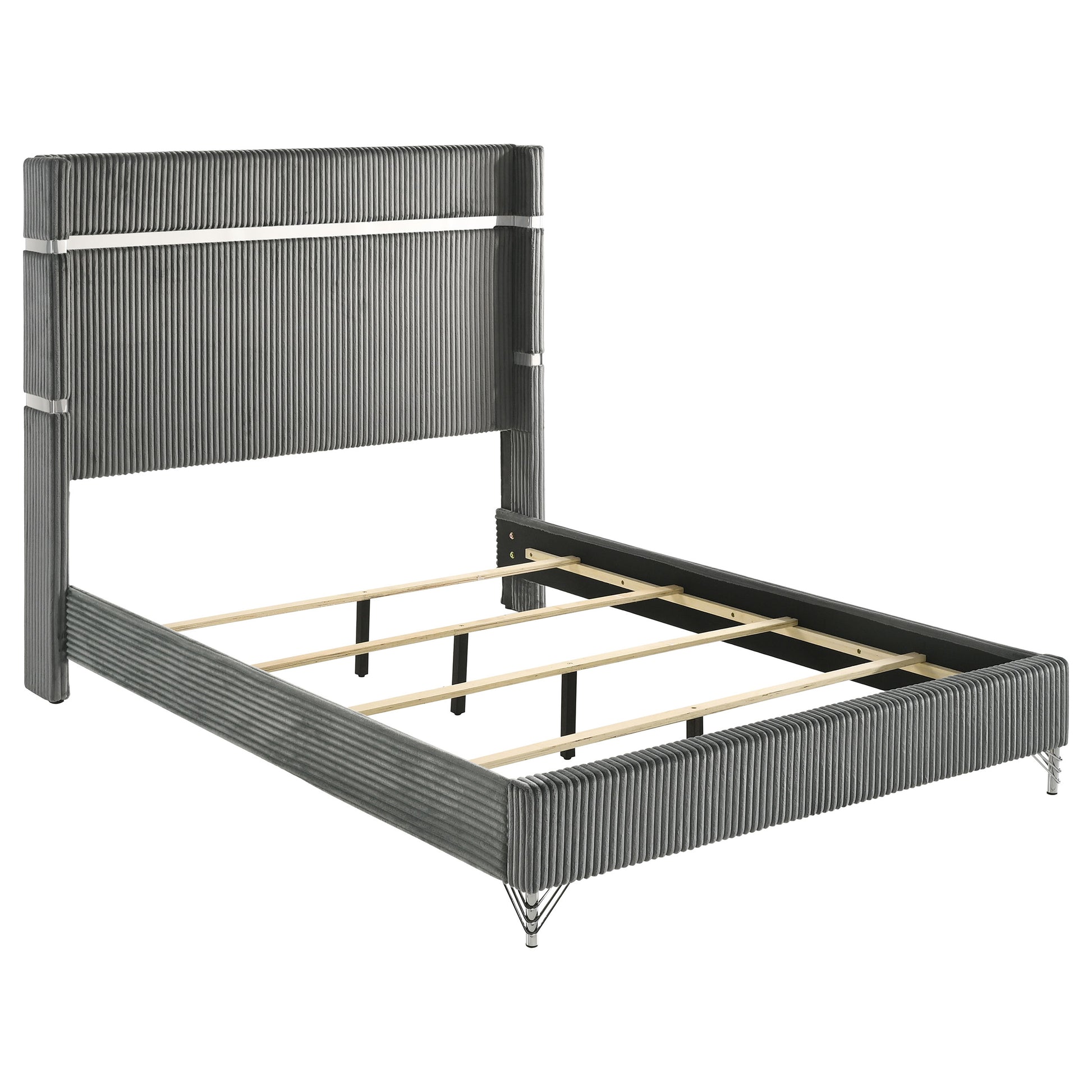 Grey Upholstered Queen Wingback Bed Frame for Modern Bedroom