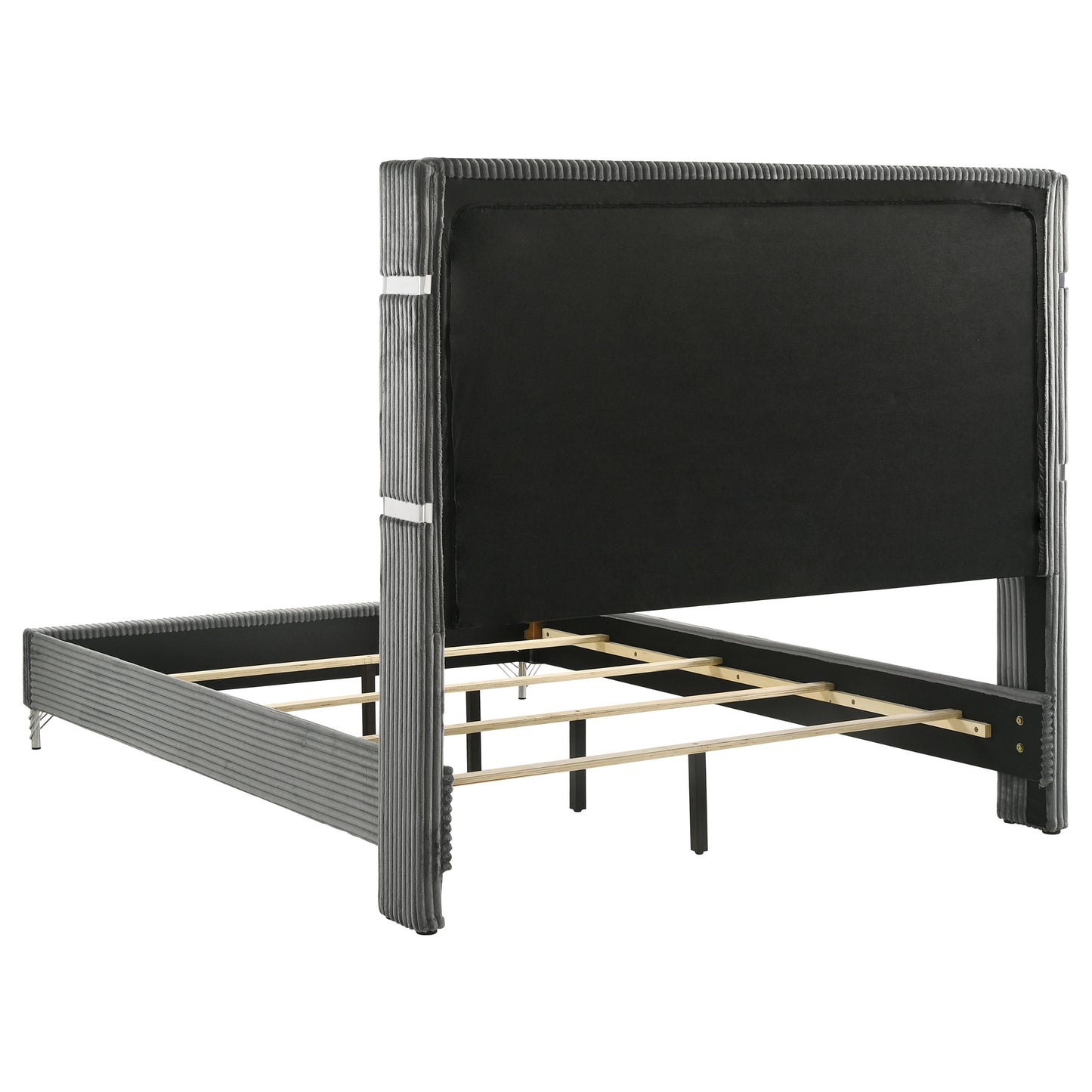 Grey Upholstered Queen Wingback Bed Frame for Modern Bedroom