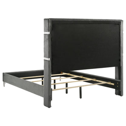 Grey Upholstered Queen Wingback Bed Frame for Modern Bedroom