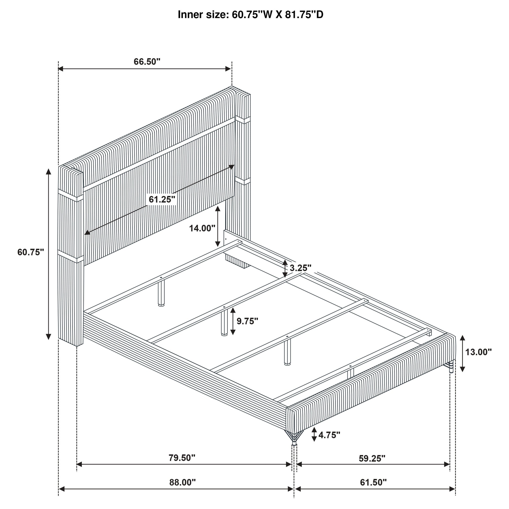 Grey Upholstered Queen Wingback Bed Frame for Modern Bedroom