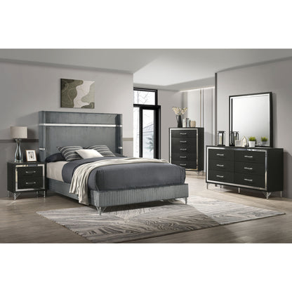 Grey Upholstered Queen Wingback Bed Frame for Modern Bedroom