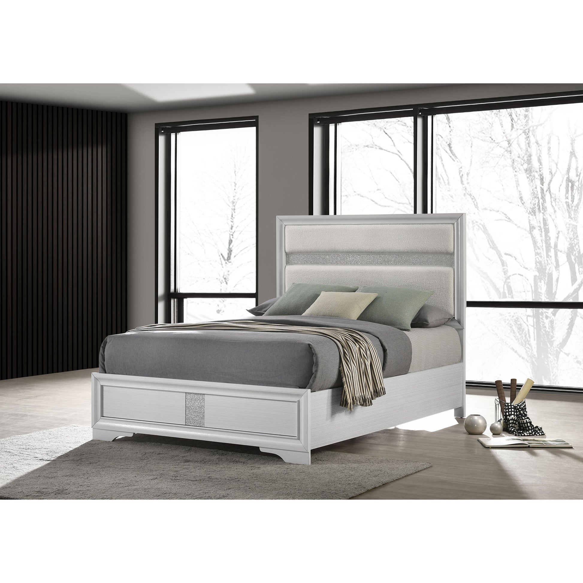 Annie White Upholstered Full Panel Bed