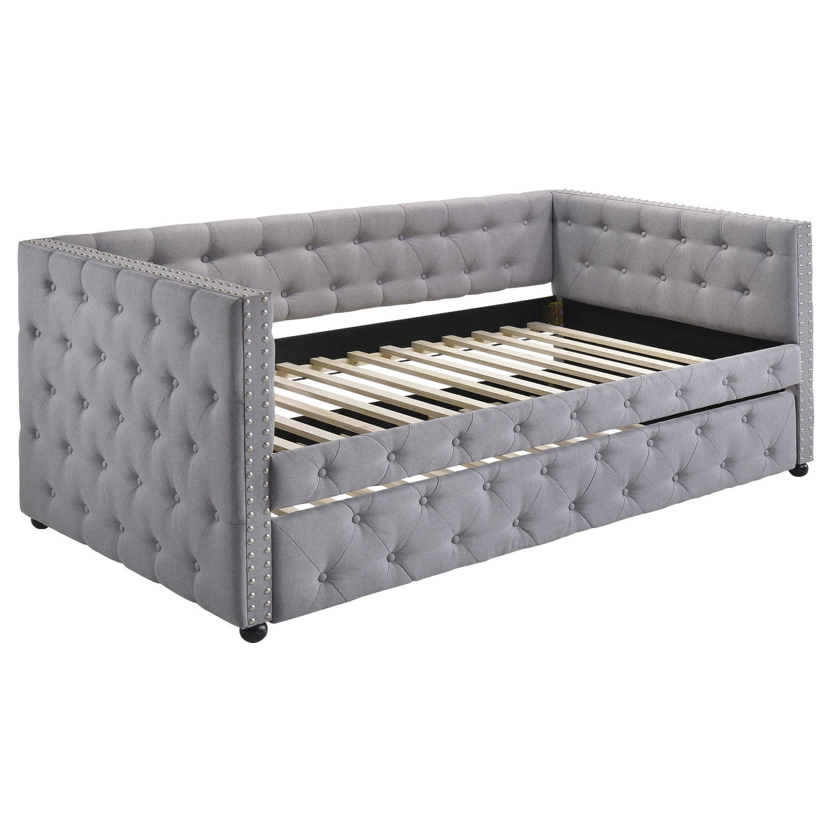 Grey Upholstered Twin Daybed with Trundle - Bedroom Furniture