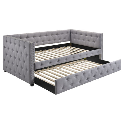 Grey Upholstered Twin Daybed with Trundle - Bedroom Furniture