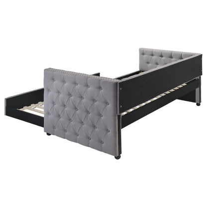 Grey Upholstered Twin Daybed with Trundle - Bedroom Furniture