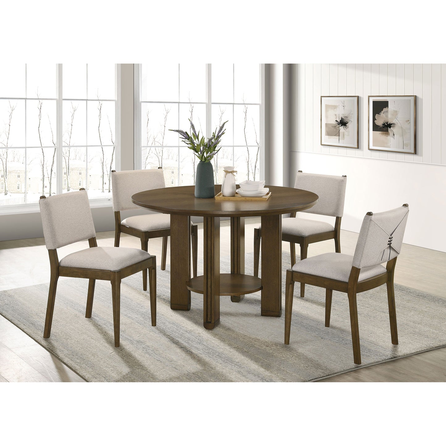 Crispin Brown 5-piece Round Wood Dining Room Table Set