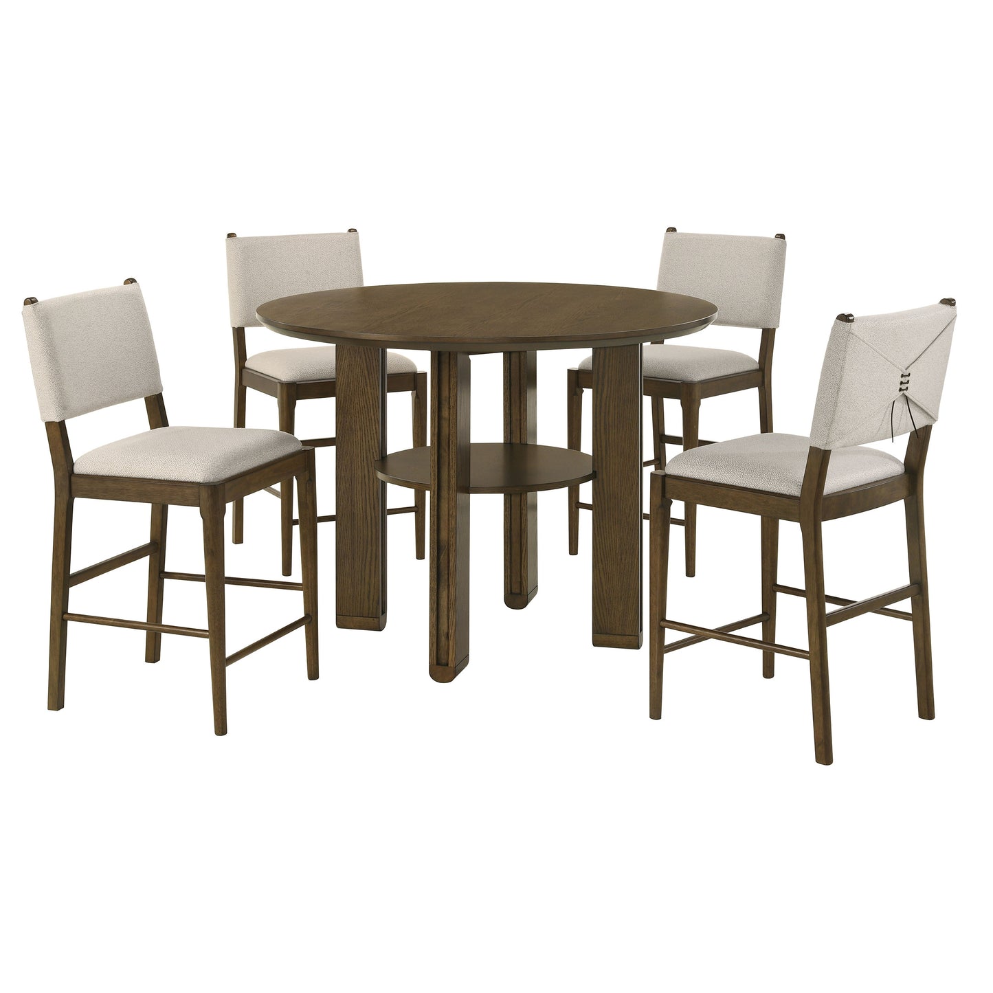 Round Brown Dining Room Set with Open Shelf Storage