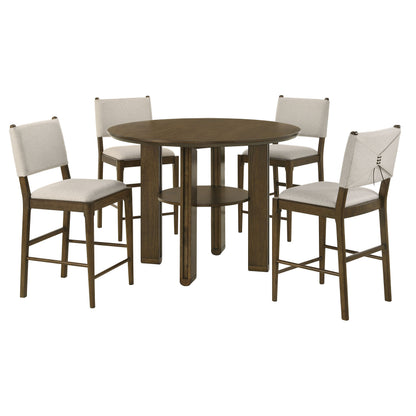 Round Brown Dining Room Set with Open Shelf Storage