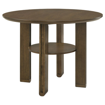 Round Brown Dining Room Set with Open Shelf Storage