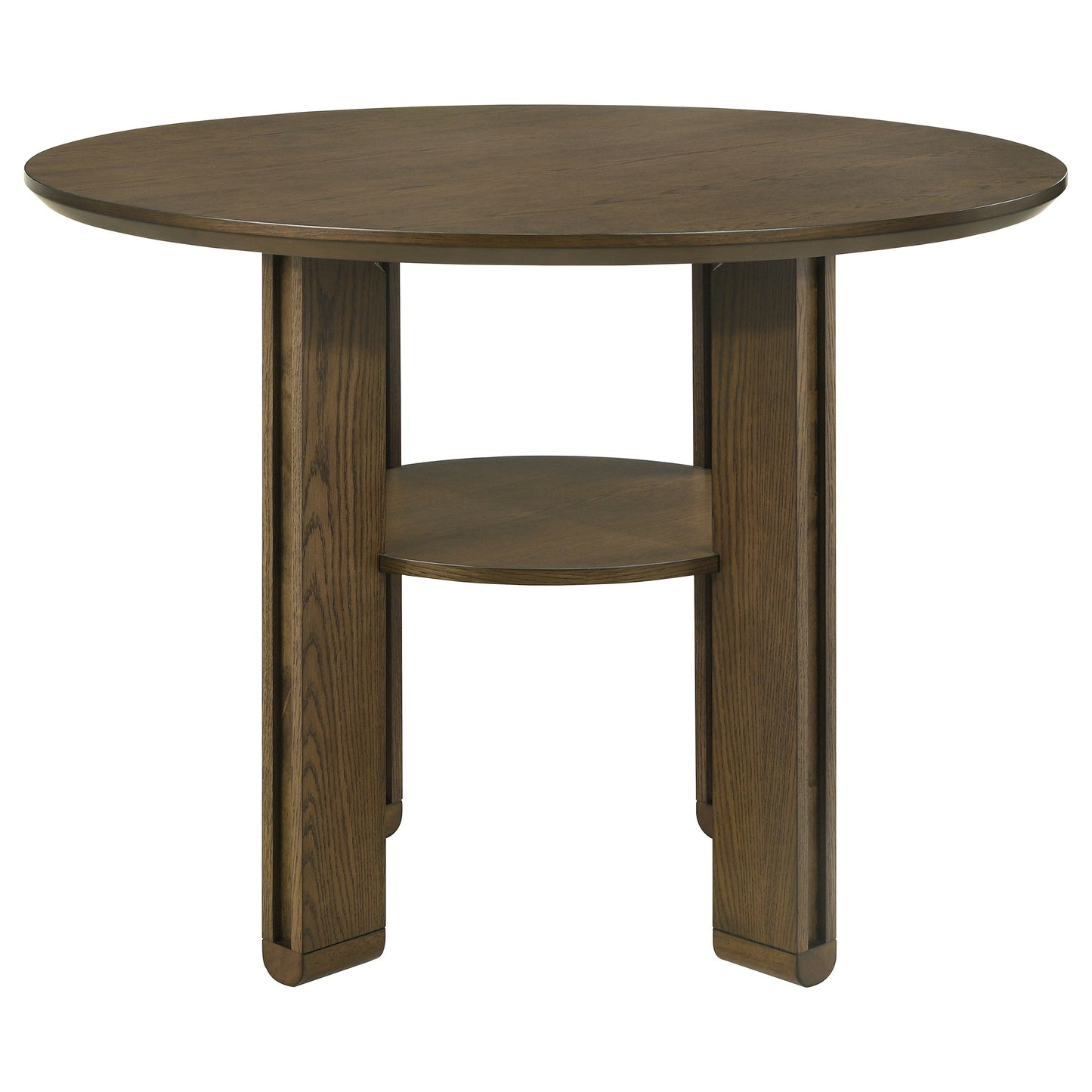 Round Brown Dining Room Set with Open Shelf Storage