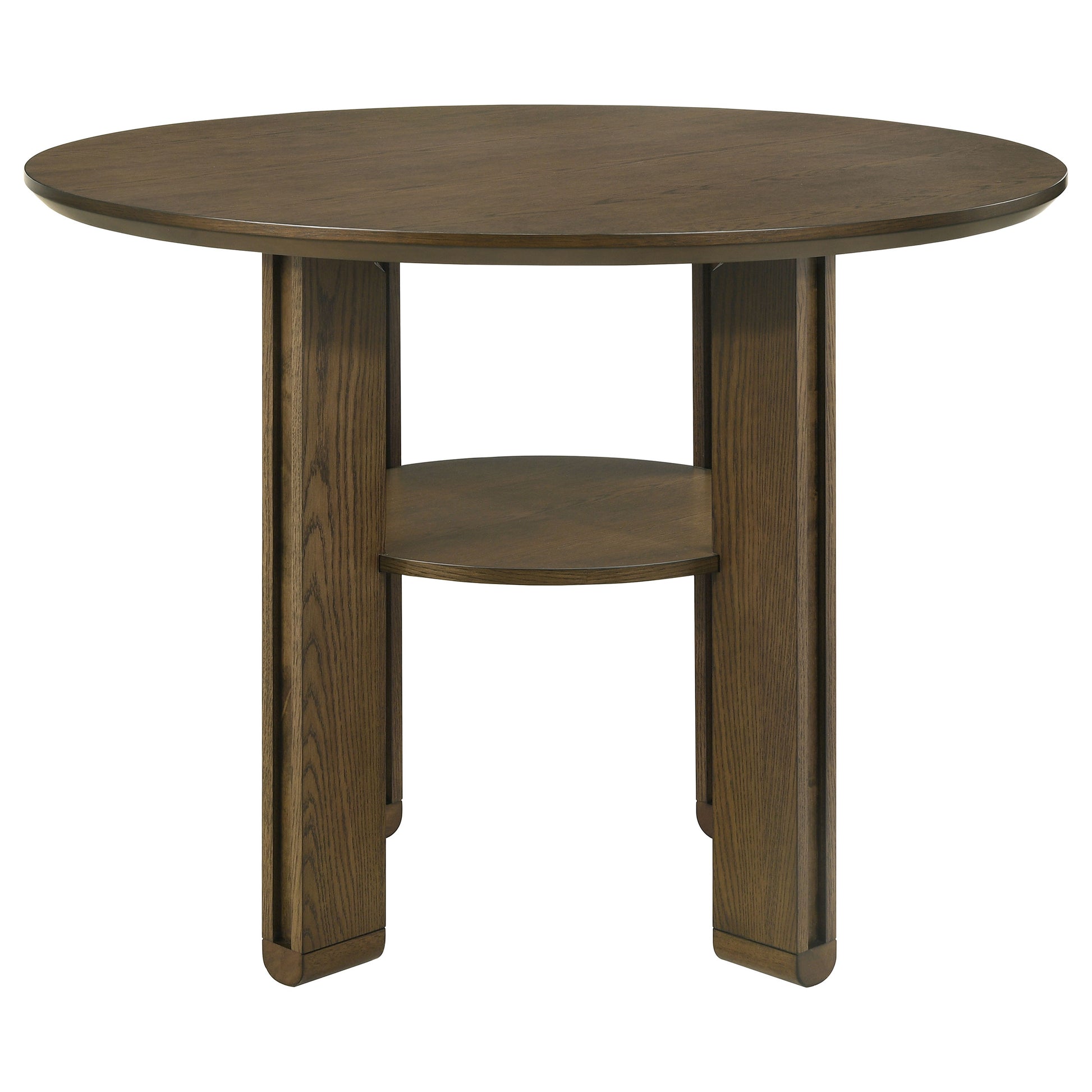 Round Brown Dining Room Set with Open Shelf Storage