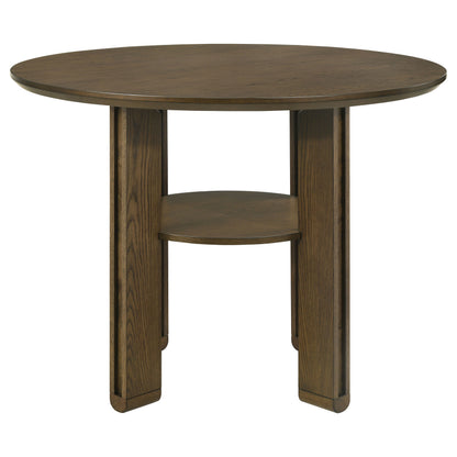 Round Brown Dining Room Set with Open Shelf Storage