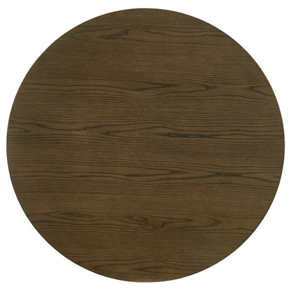 Round Brown Dining Room Set with Open Shelf Storage