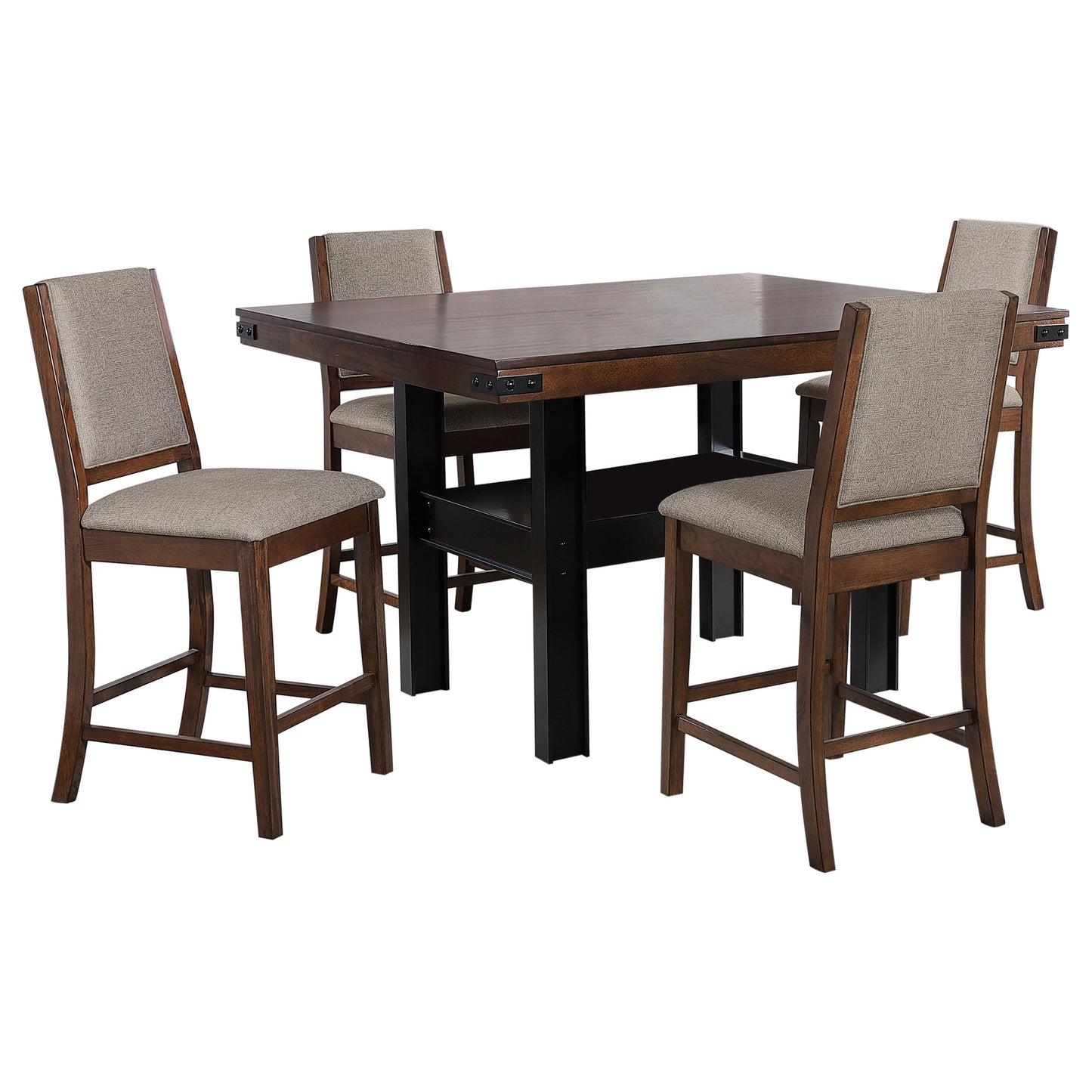 Industrial Oak Counter Height Dining Set with Storage Shelf