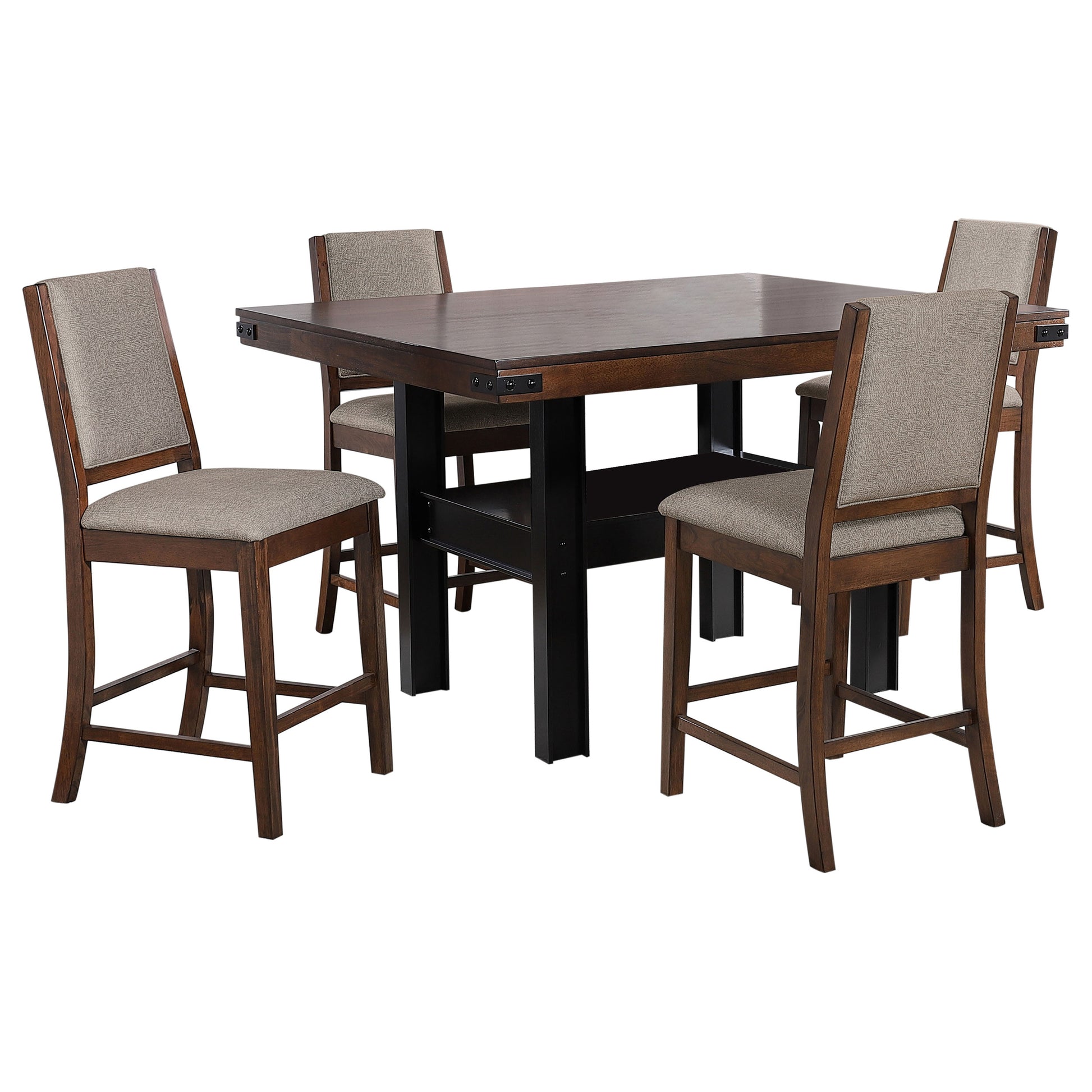 Industrial Oak Counter Height Dining Set with Storage Shelf