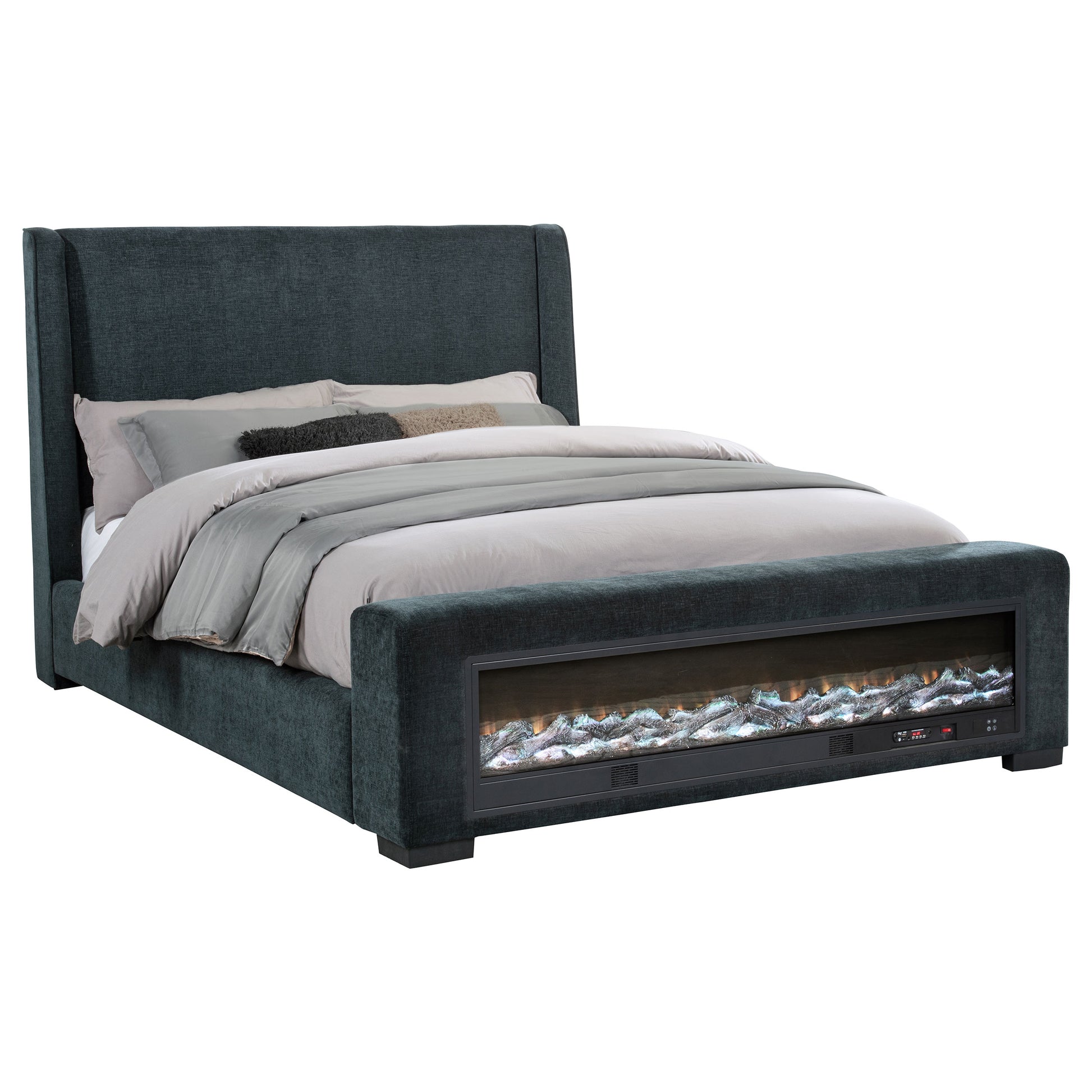 Dark Blue Queen Audio Flame Visualizer Bed - Mid-Century Modern for Bedroom