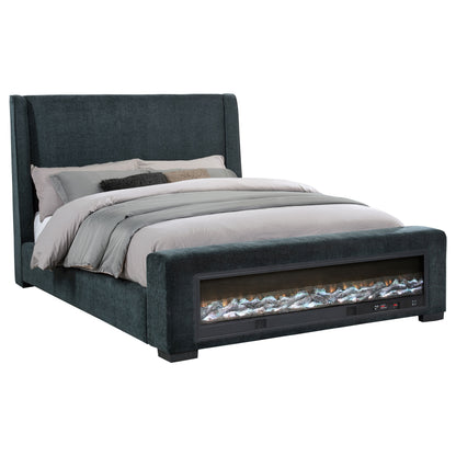 Dark Blue Queen Audio Flame Visualizer Bed - Mid-Century Modern for Bedroom