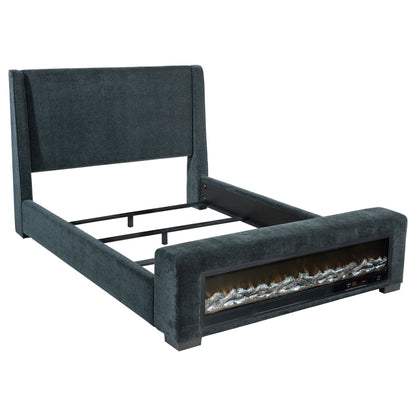 Dark Blue Queen Audio Flame Visualizer Bed - Mid-Century Modern for Bedroom