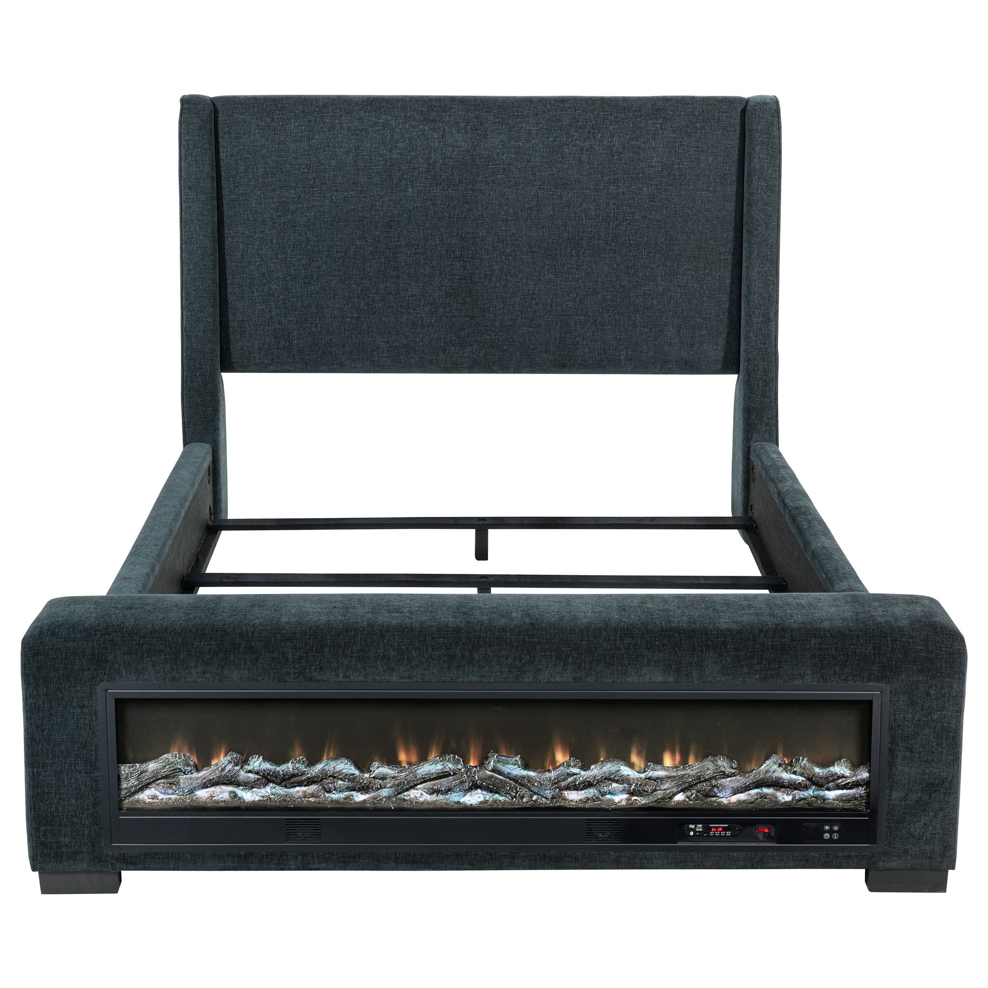 Dark Blue Queen Audio Flame Visualizer Bed - Mid-Century Modern for Bedroom